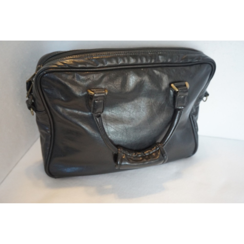 Mercury Luggage Seward Trunk Black Faux Leather Briefcase Attache Bag 8113